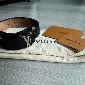 Louis Vuitton Black Leather Belt with Silver Buckle